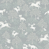Fairytale Fox Dusty Blue - Wallpaper