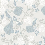 Night Birds Ivory/Dusty Blue - Linen fabric