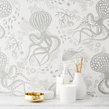 Aquatic White/Dark Grey - Wallpaper