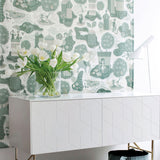 Jardin de la vie White/Pinetree blue - Linen fabric