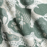 Jardin de la vie White/Pinetree blue - Linen fabric Swatch A6