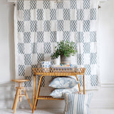 Gustav White/Dusty Blue - Linen fabric