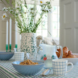 Humble Stripe -Summer Green Dusty Blue Linen fabric