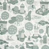 Jardin de la vie White/Pinetree blue - Linen fabric